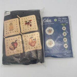 Vintage craft kits Cathy Counted Cross Stitch basket flowers Janlynn pot holder